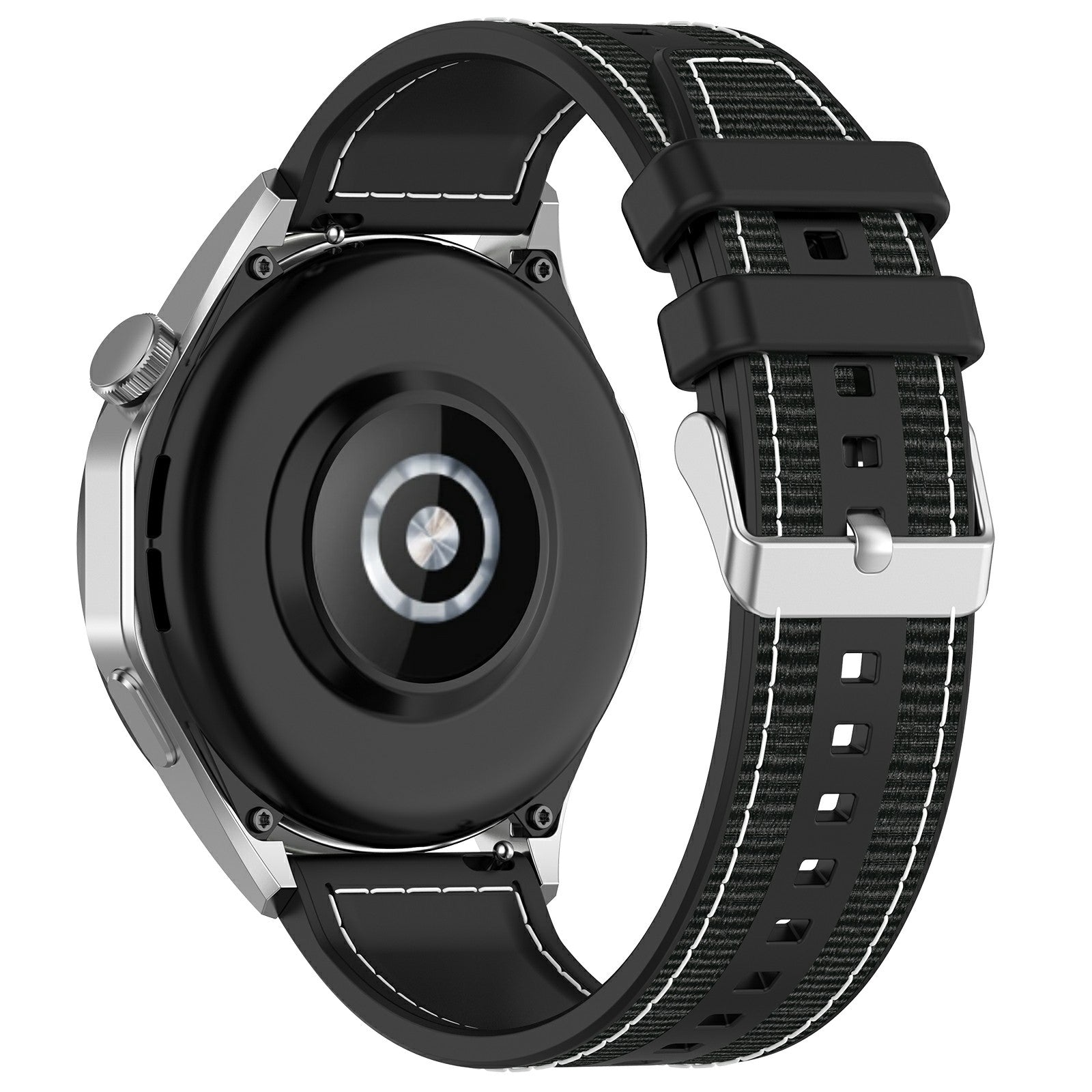 For Samsung Galaxy Watch3 45mm / Huawei Watch GT 4 46mm Watch Strap 22mm Silicone+Nylon Wrist Band - Black For Samsung Galaxy Watch3 45mm / Huawei Watch GT 4 46mm Watch Strap 22mm Silicone+Nylon Wrist Band - Black